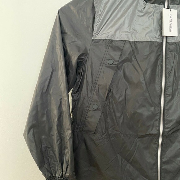 Noize Mens Colorblock Panel Nylon Hoodie Jacket Zip Up Black L Large - Picture 5 of 9